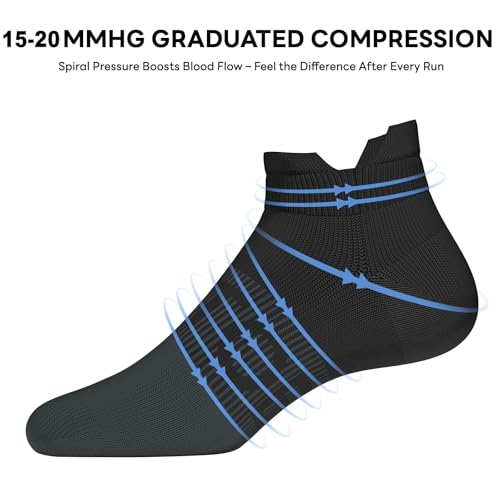 6 Pairs Ankle Compression Socks Women Men 15-20 mmHg Low Cut Athletic Running Arch Support for Travel Nurses Flight - color: Two-tone Black
