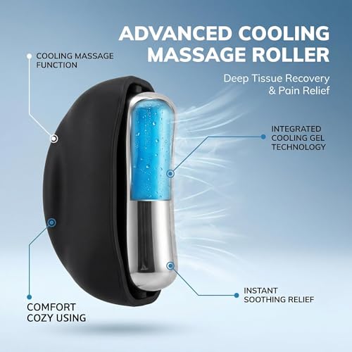 Cooling Massage Roller with Ergonomic Handle for Deep Tissue - color: Black