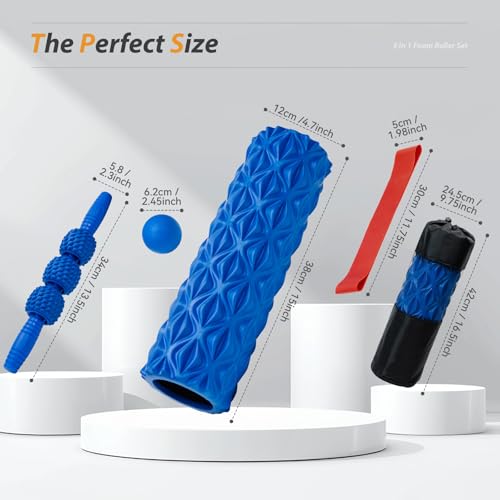 SUBCULTUREPICK 5 in 1 Foam Roller Set High Density Deep Tissue Massager - color: Pure Blue
