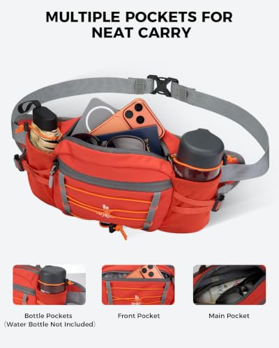 Fanny Pack with 2 Water Bottle Holder for Women Men, Waist Bag - color: Orange