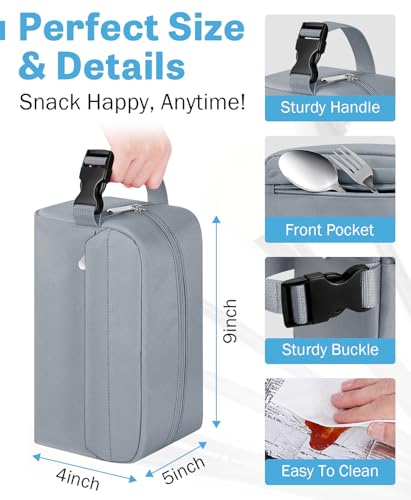 Small Insulated Lunch Bag: Reusable Small Lunch Box, Mini Soft Cooler Bag - color: Gray