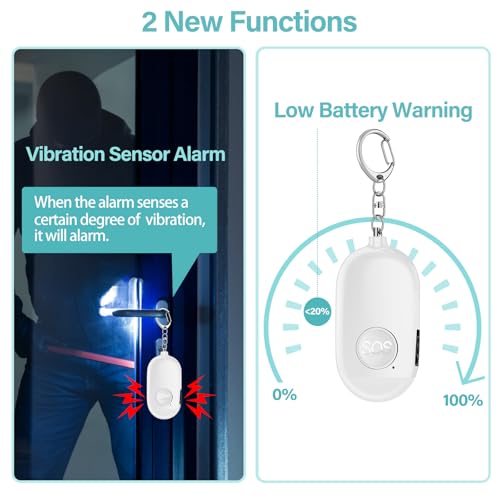 Hion Personal Safety Alarm for Women, 2 Pack Rechargeable 130dB Self Defense Alarm Keychain with LED Flashlight, Emergency Safe Sound Security for Children Elderly College Girls, Black+White - color: Black+White