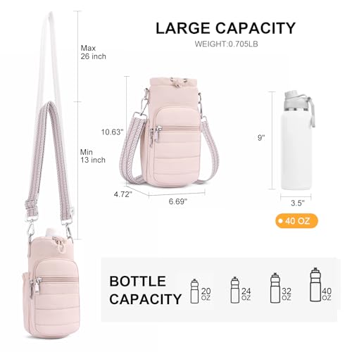 Water Bottle Bag 40 oz Crossbody Holder for Walking Hiking Insulated Carrier Purse with Adjustable Strap - color: Pink