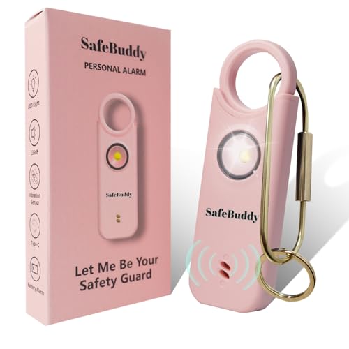 Personal Alarm for Women, Men, Kids, Elderly, Self Defense - Designed by Women 140DB Extra Speakers Alarm with Strobe Light, Rechargeable, Safety Alarms and Premium Keychain (Pale Pink) - color: Pink