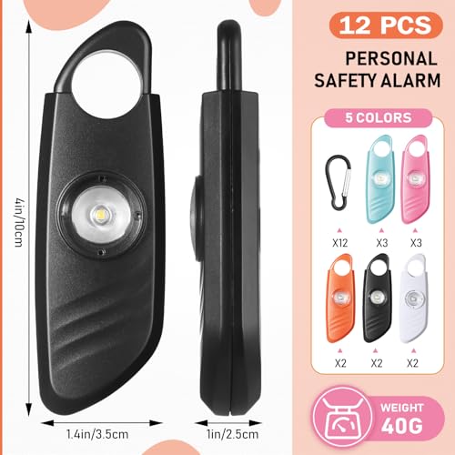 Relaxweex 12 Pcs Personal Safety Alarm for Women with LED Strobe Light and 12 pcs Keychain 130DB Loud Sound Personal Siren Emergency Self Defense Alarm Keychain Safety Devices for Women Men Elderly