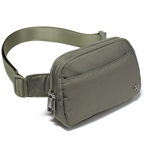 Pander Nylon Fanny Pack Belt Bag for Women with 5 Zipper Pockets - color: Grey Sage