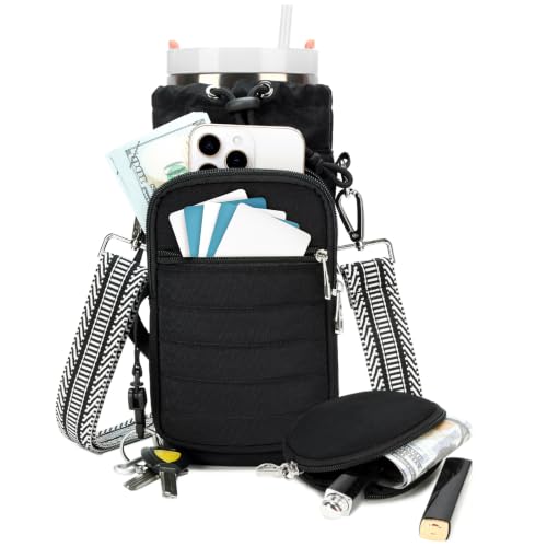 Water Bottle Carrier Bag with Strap Phone Pocket for Walking, Hiking, Cycling - color: 1-Black, size: 32oz-40oz