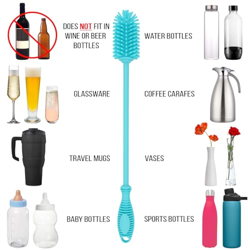 Kitchiny Silicone Bottle Brush 12.5 inch with 2 Straw Cleaners – Blue - color: Blue