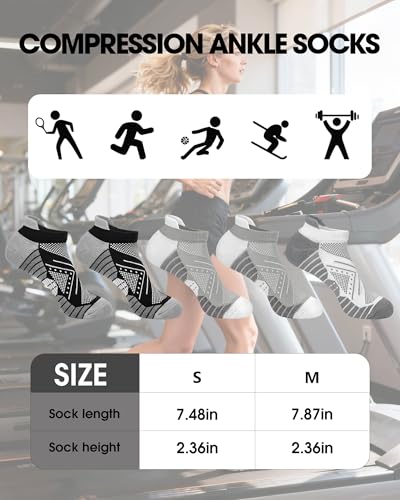 Womens Compression Ankle Crew Socks, Breathable Cushioned Socks - color: Gray White Black, size: 9-11