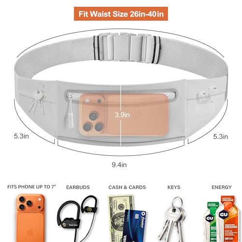 Slim Running Belt for Women Men,Phone Holder Waist Pack,Runners Fanny Pack - color: Light Gray