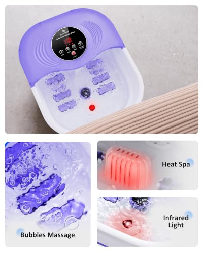 SPA4PIEDS Collapsible Heated Foot Spa Bath with Bubble, Foot Soaking Tub Featuring 8 Shiatsu Rollers, Pumice Stone and Built-in Timer for Mom, Dad and Foot Relaxation (Purple) - color: Purple