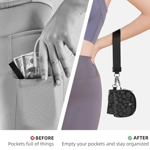 Keychain Wallet Mini Zip Around Wristlet Wallets for Women Detachable Dual Pouch Wristlet Portable Coin Purse Small Wallets - color: Leopard Black