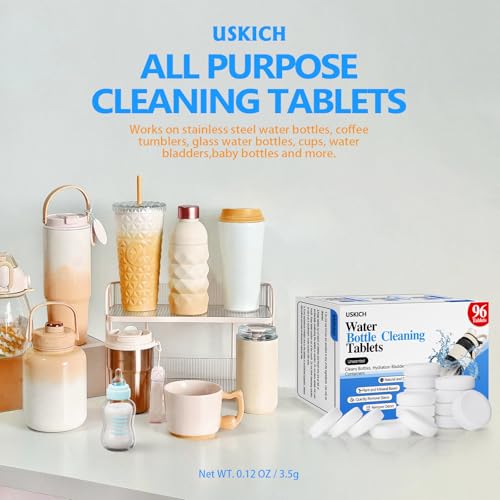 96Pack Water Bottle Cleaning Tablets, Bottle Bright Clean Stainless Steel, Thermos, Tumbler, Insulated and Reusable Water Bottles,Removes Stubborn Stains and Odors - size: 1 Count (Pack of 96)
