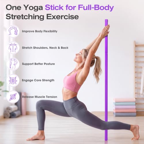 Yoga Stick, Mobility Stick for Stretching, Adjustable Exercise Stick - color: Purple