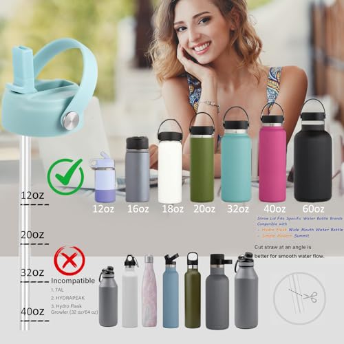 RRegeny Straw Lid for Hydro Flask Wide Mouth 32 40 oz, Lids with Flexible Handle compatible with HydroFlask, Replacement Sports Flex Cap Wide Mouth Top - color: Light Green