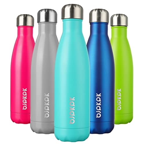 BJPKPK 17 oz Insulated Water Bottle, Stainless Steel Flask, Leak Proof - color: A-Turquoise, size: 17 Ounces