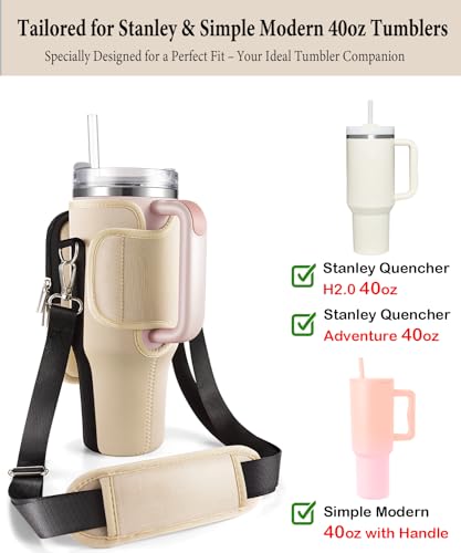 Water Bottle Carrier Bag for Stanley Cup 40 oz with Phone & Storage Pockets - color: Cream