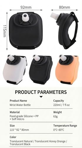 Hands-Free Wrist Water Bottle - 7oz Leak-Proof Silicone Sports Flask