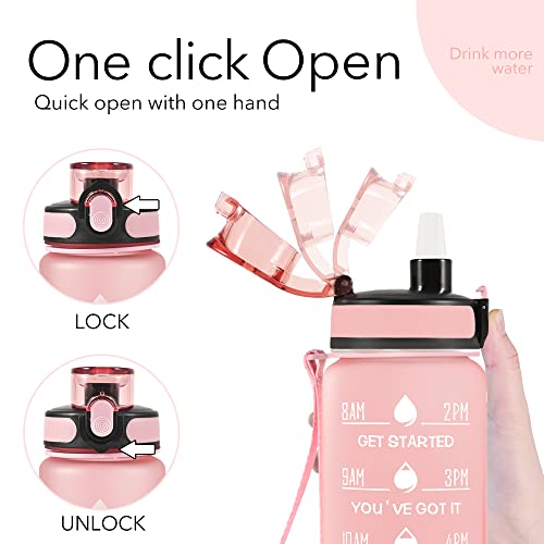 32 oz Water Bottles with Strap & Straw, Sport Motivational Water Bottles - color: Pink Peach Blossoms