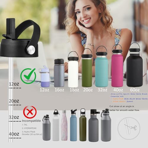 Straw Lid for Hydro Flask 12 16 18 20 32 40 64 oz Wide Mouth Water Bottles - color: black