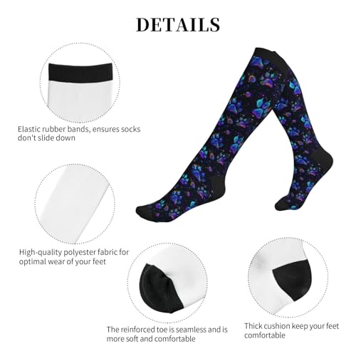 Compression Socks Women Knee High Support Circulation Stockings for Running Cycling Flying - color: Paw Print