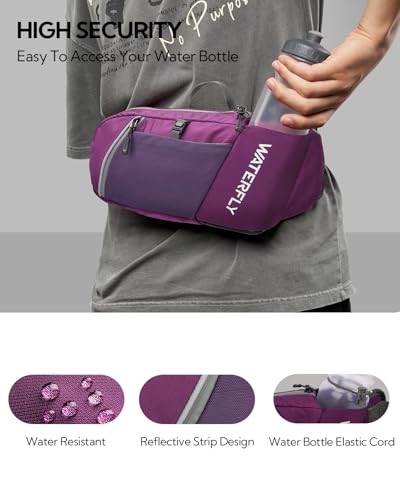 WATERFLY Water Bottle Fanny Pack, Hiking Hydration Belt for Women Men - color: Dark Purple