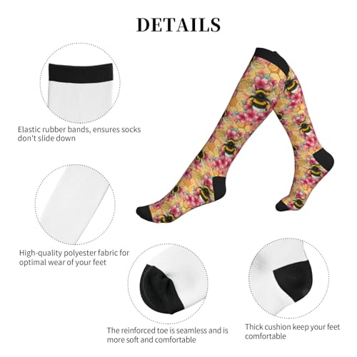 Compression Socks Knee High Support Socks Women Circulation Stockings for Athletic Running Cycling Flying - color: Bee