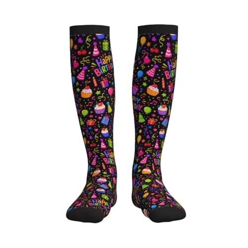 Compression Socks Women and Men 15-20mmHg-Circulation Support Socks for Athletic Running Cycling - color: Happy Birthday