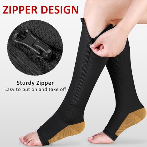 Ailaka Medical 15-20 mmHg Zipper Compression Socks for Women Men, 3 Pairs - color: Black Copper, size: 2X-Large (3 Pair)