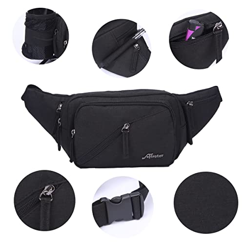 Fanny Pack for Men&Women with Shrinkable Bottle Cages,Waist Pack Bag Hip Bum Bag with Adjustable Strap for Outdoors Workout Traveling Casual Running Hiking Cycling Fishing (Navy-Blue-1)