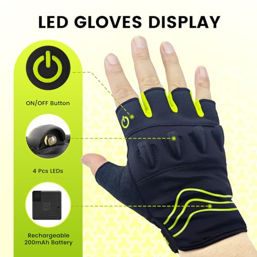 Rechargeable 4 LED Flashlight Cycling Gloves Comfortable Fits for Men Gifts - size: Size L