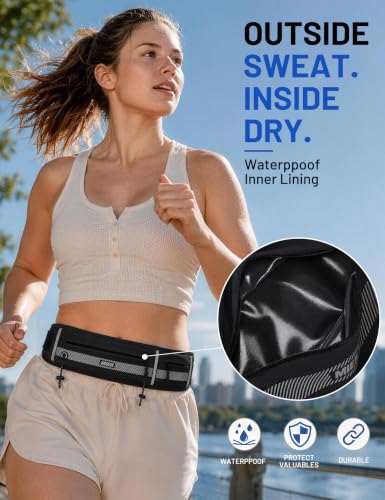 MIER Running Belt for Women & Men, Fanny Pack with Marathon Bib Clip, Black - color: Black