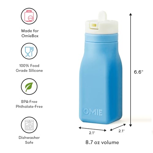 Omie OmieBox Reusable Silicone Water Bottle - 8.7 oz, Straw Top, BPA-Free & Phthalate-Free, Leak-Proof (Blue) (OmieBox Sold Separately) - color: Blue