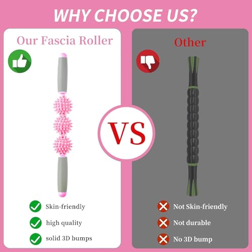Fascia Muscle Roller, Cellulite Massager Fascia Roller for Cellulite and Sore Muscles, Neck, Leg, Back, Pressure Trigger Point Body Roller Deep Tissue Massage Stick Tools - 3 Massage Balls - color: Sakura Pink
