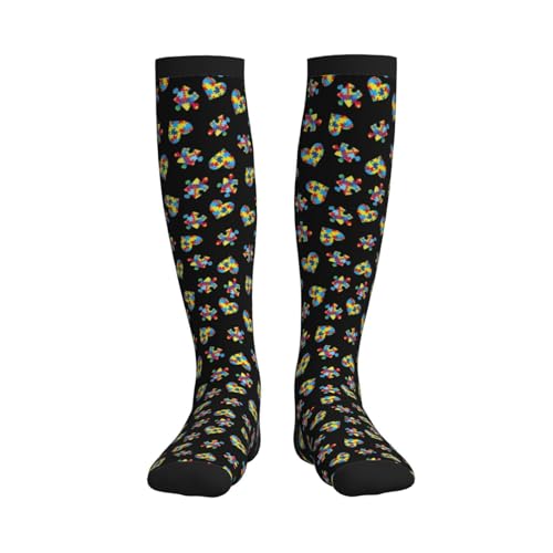 Compression Socks Women Knee High Support Circulation Stockings for Running Cycling Flying - color: Autism