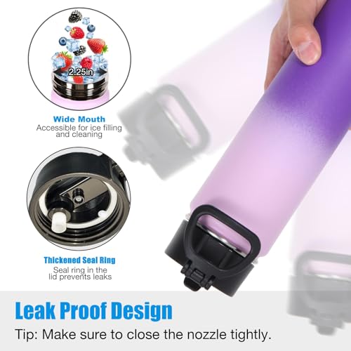 Volhoply 24oz Insulated Water Bottle with Straw Lid, Lavender, 1-Pack - color: Lavender