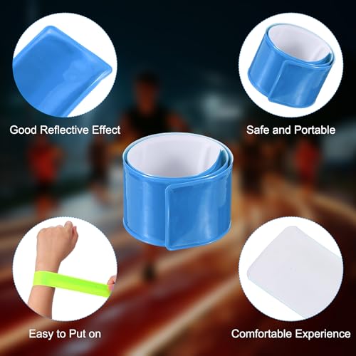 PATIKIL Reflective Slap Bands, Reflector Band Snap Bracelet Armbands High Visibility Safety Reflectors Wrist Strap Strips for Night Jogging Cycling Running - color: Light Blue