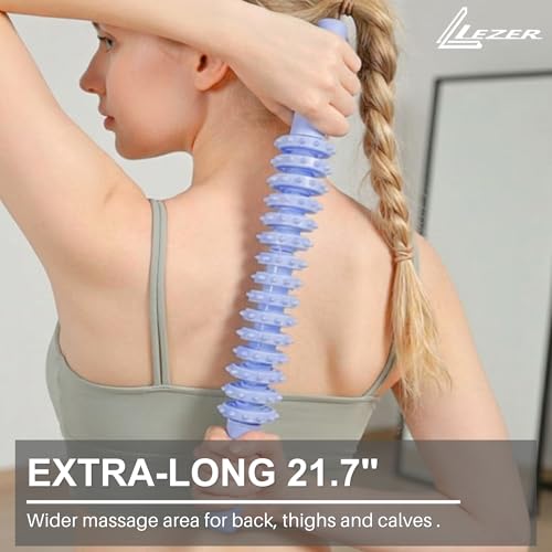 LEZER Flexible Massage Stick 21.7" Muscle Roller, 14 Roller Trigger Point, Deep Tissue Myofascial Release & Muscle Recovery, Bendable Body Massager for Neck, Back & Legs