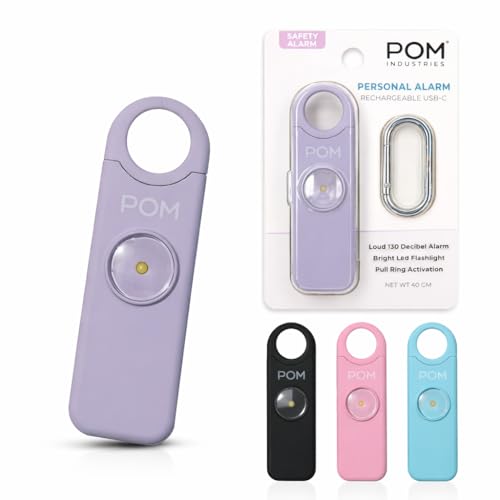 POM Personal Safety Alarm for Women – 130dB Loud Emergency Siren, USB-C Rechargeable with Bright LED Flashlight, Portable Keychain Design for Self Defense, Purse, Backpack & Travel (Lavender) - color: Lavender
