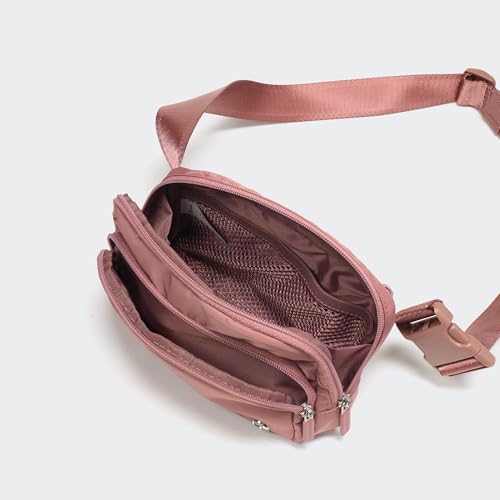 Pander Nylon Crossbody Belt Bag with Excess Strap Keepers, 6-Pocket Adjustable Sling Fanny Pack for Travel and Everyday Carry, Mauve Pink - color: Mauve Pink