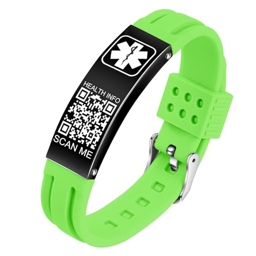 Medical Bracelets for Men Women with QR Code Medical Alert ID Bracelets - color: Neon Green Silver
