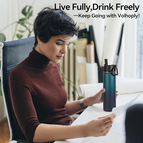 Volhoply 24oz Insulated Water Bottle with Straw Lid, Dark Night, 1-Pack - color: Dark Night