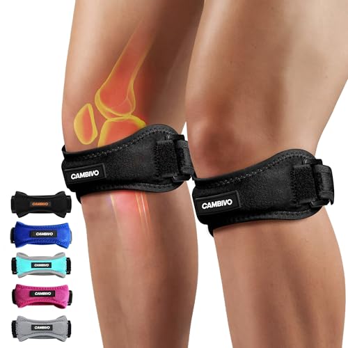 CAMBIVO 2 Pack Patella Tendon Knee Straps, Knee Brace for Women & Men with Extra Straps, Patella Bands for Pain Relief, Osgood Schlatter, Jumper’s Knee, Tendonitis, Running, Basketball, Volleyball - color: Black