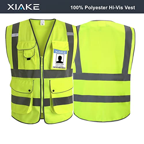 XIAKE 9 Pockets Class 2 High Visibility Reflective Safety Vest for Men Women,Meets ANSI/ISEA Standard - color: Yellow, size: 5X-Large