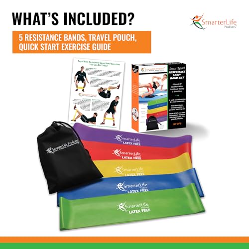 SmarterLife Resistance Bands Set of 5 Extra Wide Latex-Free Exercise Bands