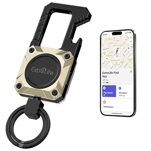 ExtreLife Keychain, Works with Apple Find My, Bottle Opener, Carabiner Car Key Chains with Gps Tracker - color: Champagne Gold