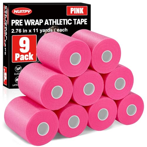 9 Pack Pink Pre Wrap Tape, 2.76 Inch x 11 Yards Prewrap Athletic Tape - color: Pink