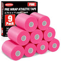 9 Pack Pink Pre Wrap Tape, 2.76 Inch x 11 Yards Prewrap Athletic Tape - color: Pink