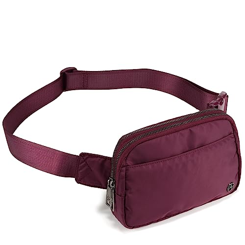 Pander Nylon Fanny Pack Belt Bag for Women with 5 Zipper Pockets - color: Red Merlot