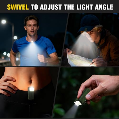 Clip-On Flashlight, Rechargeable Running Light with Rotating Head, 500LM - color: Olive
